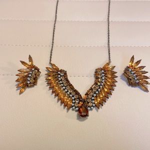 Sunset Rhinestone Wing Inspired Earring and Necklace